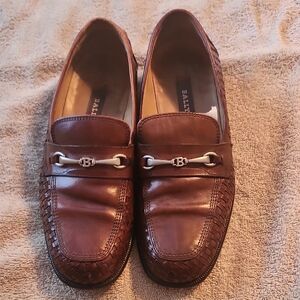 Bally Tan Leather Loafers with Silver Accent